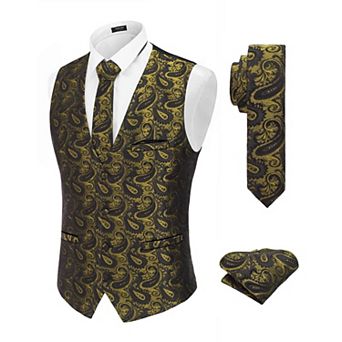 COOFANDY 3 pc Men's Suit Vest Set Business Formal Dress Waistcoat Vests with 3 Pockets