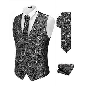 COOFANDY 3 pc Men's Suit Vest Set Business Formal Dress Waistcoat Vests with 3 Pockets