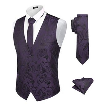 COOFANDY 3 pc Men's Suit Vest Set Business Formal Dress Waistcoat Vests with 3 Pockets