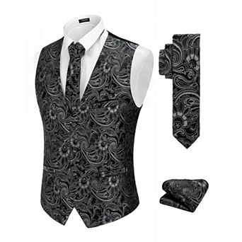 COOFANDY 3 pc Men's Suit Vest Set Business Formal Dress Waistcoat Vests with 3 Pockets