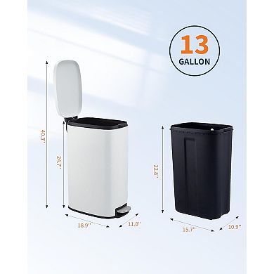 ANIXOL 13 Gallon Slim Stainless Steel Soft Close Kitchen Trash Can