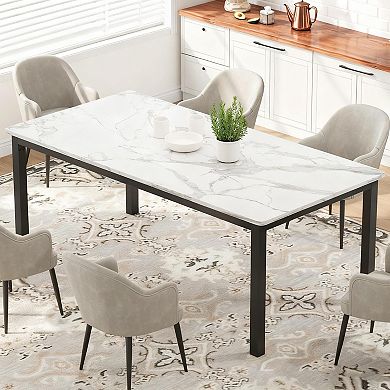 ANIXOL Round Corner Dining Table with Metal Legs, Modern Rectangular Table