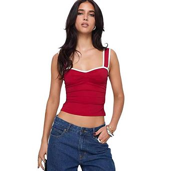 Women Strappy Ruched Crop Tank Top Contrast Color Sleeveless Backless Bustier Crop Top