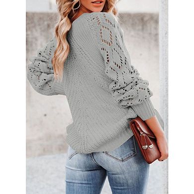 Womens Pullover Sweaters Crewneck Long Sleeve Hollow Out Crochet Tops