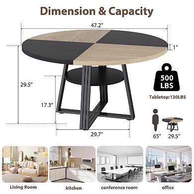 ANIXOL 47.2" Round Dining Table for 46 with Storage Shelf