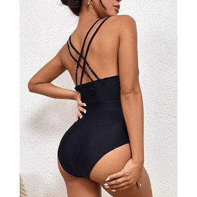 Womens Two Pieces Ruched Tankini Swimsuits V Neck Wrap Tie Back Bathing Suit Tummy Control Swimwear