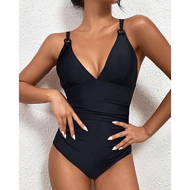 Womens Two Pieces Ruched Tankini Swimsuits V Neck Wrap Tie Back Bathing Suit Tummy Control Swimwear