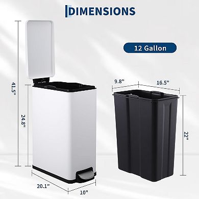 ANIXOL 12+2.6 Gallon Stainless Steel Trash Can Combo Set