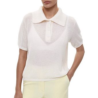 Women Short Sleeve Polo Sweater V Neck Knitted Tops Casual Ribbed Shirt Loose Pullover Sweater