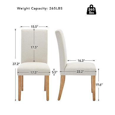 2 PCS Dining Chairs Button Tufted Kitchen Chairs Upholstered Fabric Dining Room Chairs with Wood Leg
