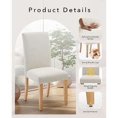 2 PCS Dining Chairs Button Tufted Kitchen Chairs Upholstered Fabric Dining Room Chairs with Wood Leg