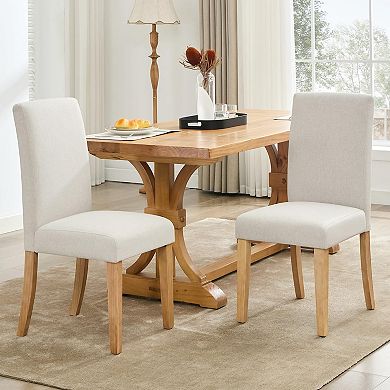 2 PCS Dining Chairs Button Tufted Kitchen Chairs Upholstered Fabric Dining Room Chairs with Wood Leg