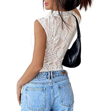 Women Y2K Outfit for Going Out Sheer Mesh Lace Shrug and Strapless Crop Top