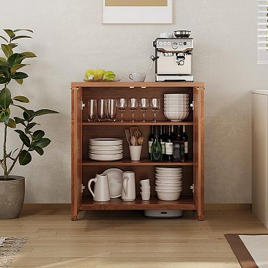 ANIXOL Farmhouse Rattan Buffet Cabinet with Adjustable Shelves