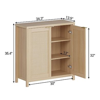 ANIXOL Farmhouse Rattan Buffet Cabinet with Adjustable Shelves