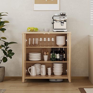 ANIXOL Farmhouse Rattan Buffet Cabinet with Adjustable Shelves