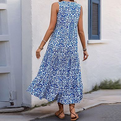 Bohemian Vacation Dress for Women Trendy Boho Sleeveless with Button Down Front Dress