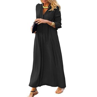 Womens Long Sleeve V Neck Maxi Dress Loose Flowy Casual Soft Lightweight Summer Maxi Dress Travel