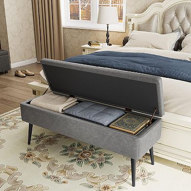 ANIXOL Mid-Century Modern Storage Ottoman Bench, Grey