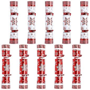10 Pack Christmas Non-Snap Table Favors, Red & White Snowflake Design