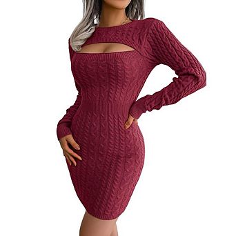 Womens Long Sleeve Sweater Dress Cut Out Bodycon Mini Fall Dress Trendy Ribbed