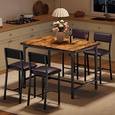 ANIXOL 5-Piece Counter Height Dining Set with 4 Upholstered Stools