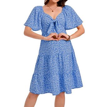 Maternity Dresses Summer Deep V Neck Elegant Bow tie Ruffled Hem Midi Dress