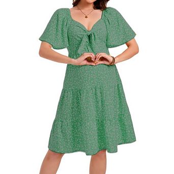 Maternity Dresses Summer Deep V Neck Elegant Bow tie Ruffled Hem Midi Dress