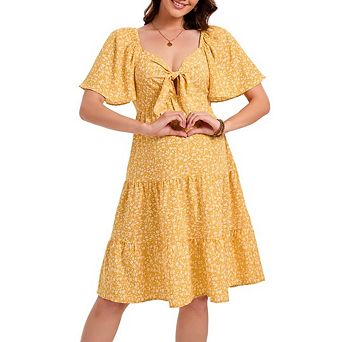 Maternity Dresses Summer Deep V Neck Elegant Bow tie Ruffled Hem Midi Dress