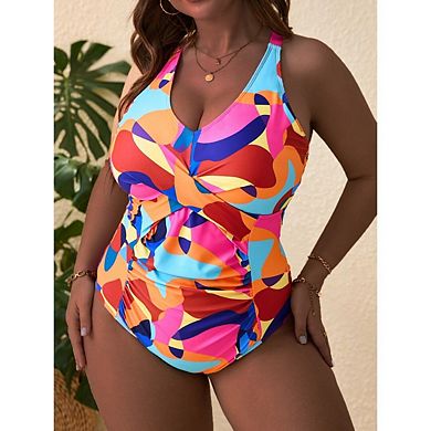 Women's Plus Size One Piece Swimsuit Slim Fit Bikini Printed Design Backless Bathing Suit