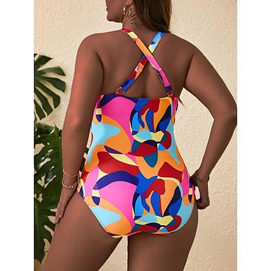 Women's Plus Size One Piece Swimsuit Slim Fit Bikini Printed Design Backless Bathing Suit