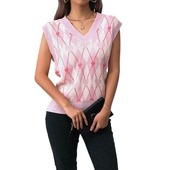 Women's Sweater Vest Y2K Sleeveless Plaid Causal Cute Knitted Crop Tank Top