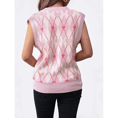Women's Sweater Vest Y2K Sleeveless Plaid Causal Cute Knitted Crop Tank Top
