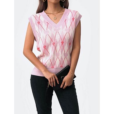 Women's Sweater Vest Y2K Sleeveless Plaid Causal Cute Knitted Crop Tank Top