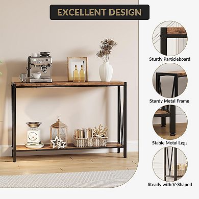 ANIXOL 2-Tier Slim Console Table with Metal Frame