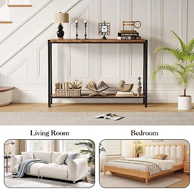 ANIXOL 2-Tier Slim Console Table with Metal Frame