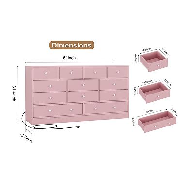 ANIXOL 12-Drawer Dresser with Charging Station and TV Stand