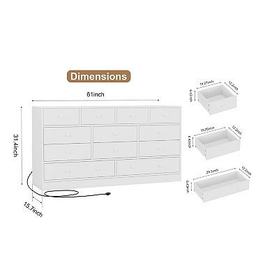 ANIXOL 12-Drawer Dresser with Charging Station and TV Stand