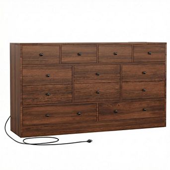 ANIXOL 12-Drawer Dresser with Charging Station and TV Stand