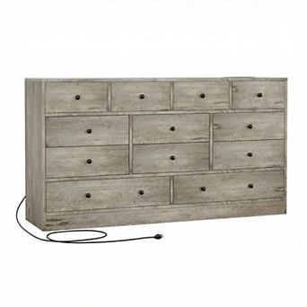 ANIXOL 12-Drawer Dresser with Charging Station and TV Stand