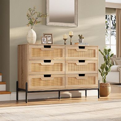 ANIXOL Natural Rattan 6-Drawer Dresser