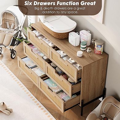 ANIXOL Natural Rattan 6-Drawer Dresser
