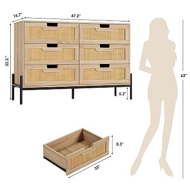 ANIXOL Natural Rattan 6-Drawer Dresser