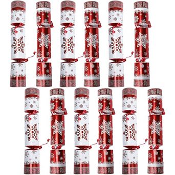 12 Pack 10" Red & White Snowflake Christmas Table Favors with Party Hat