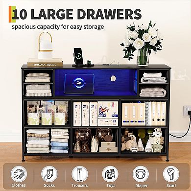ANIXOL LED Dresser TV Stand with 10 Drawers & Charging Station