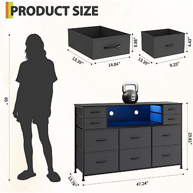 ANIXOL LED Dresser TV Stand with 10 Drawers & Charging Station