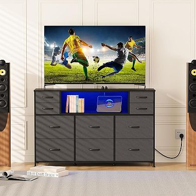 ANIXOL LED Dresser TV Stand with 10 Drawers & Charging Station