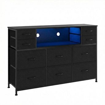 ANIXOL LED Dresser TV Stand with 10 Drawers & Charging Station