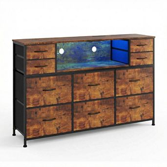 ANIXOL LED Dresser TV Stand with 10 Drawers & Charging Station