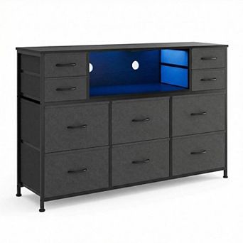 ANIXOL LED Dresser TV Stand with 10 Drawers & Charging Station